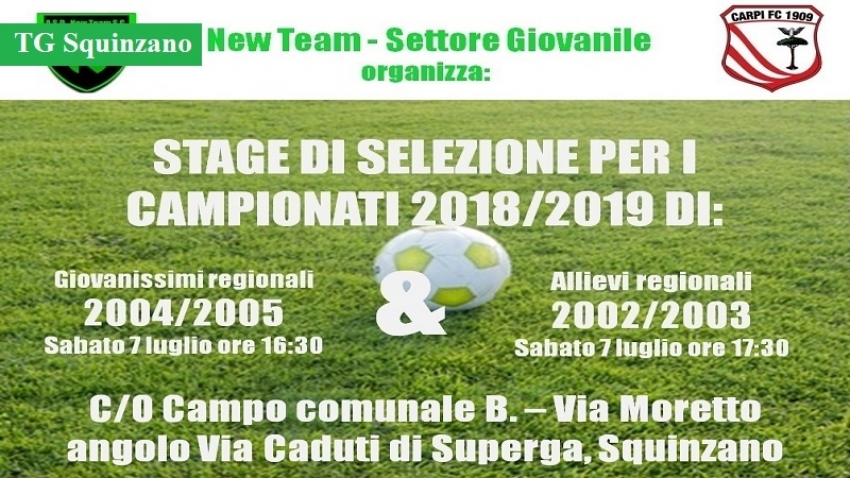 Stage di selezione per Giovanissimi e Allievi regionali, appuntamento a domani