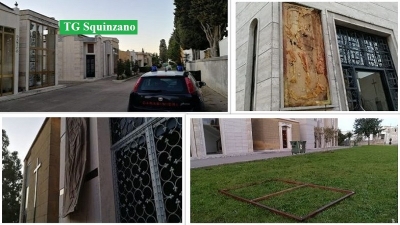 Malviventi profanano il cimitero; derubate parti metalliche da lapidi e cappelle